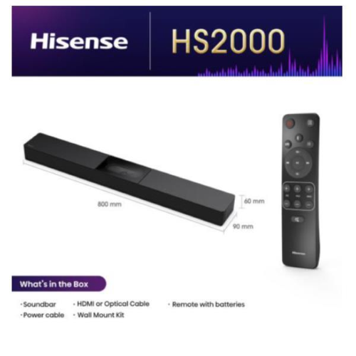 HISENSE HS2000 SOUNDBAR 2.1 DOLBY DIGITAL PLUS BLUETOOTH 240 W NERO